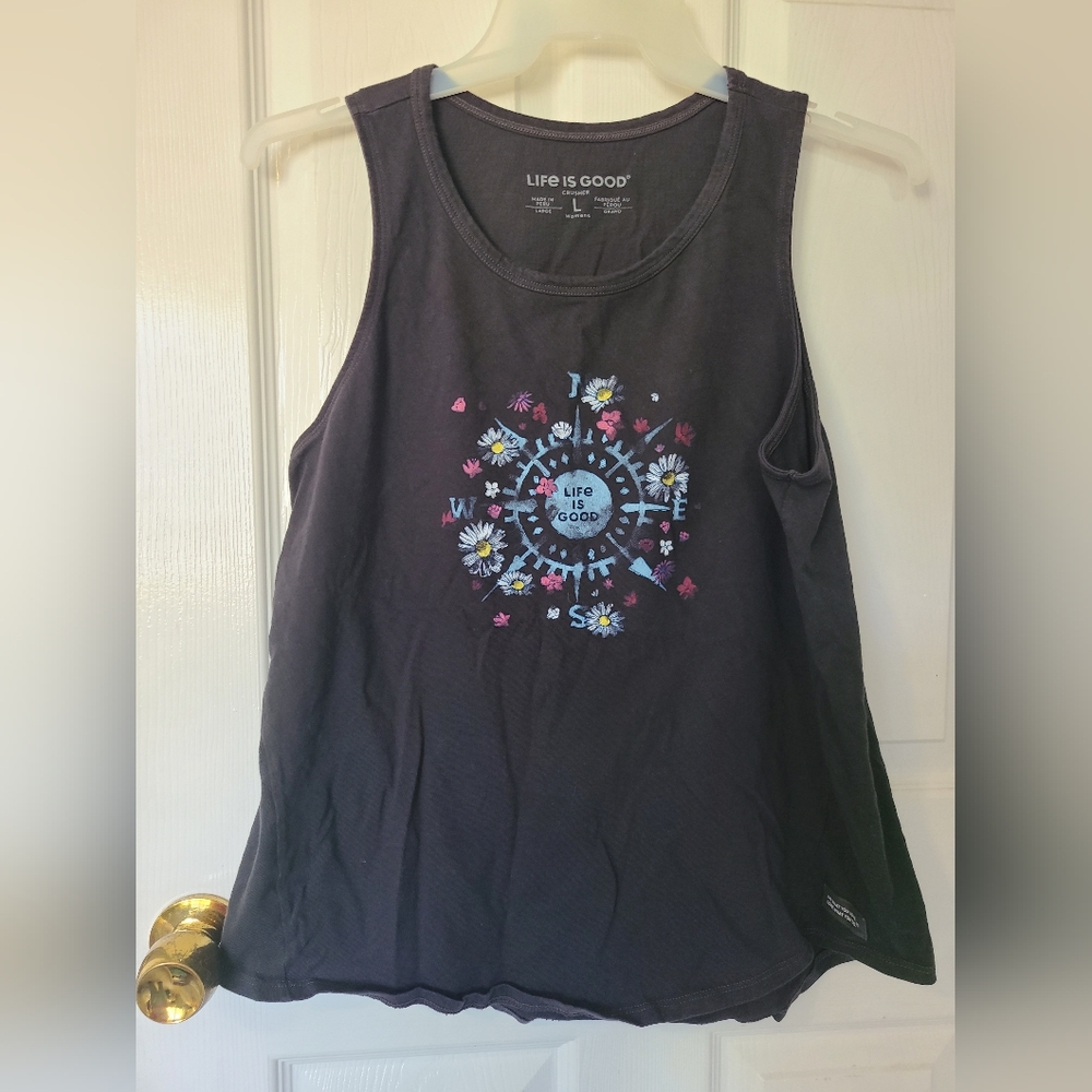 Life Is Good Black Tank Top with Colorful Graphic